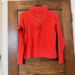 Red Ribbed Quarter Zip Sweater Fitted Knit Cozy Statement Top XS